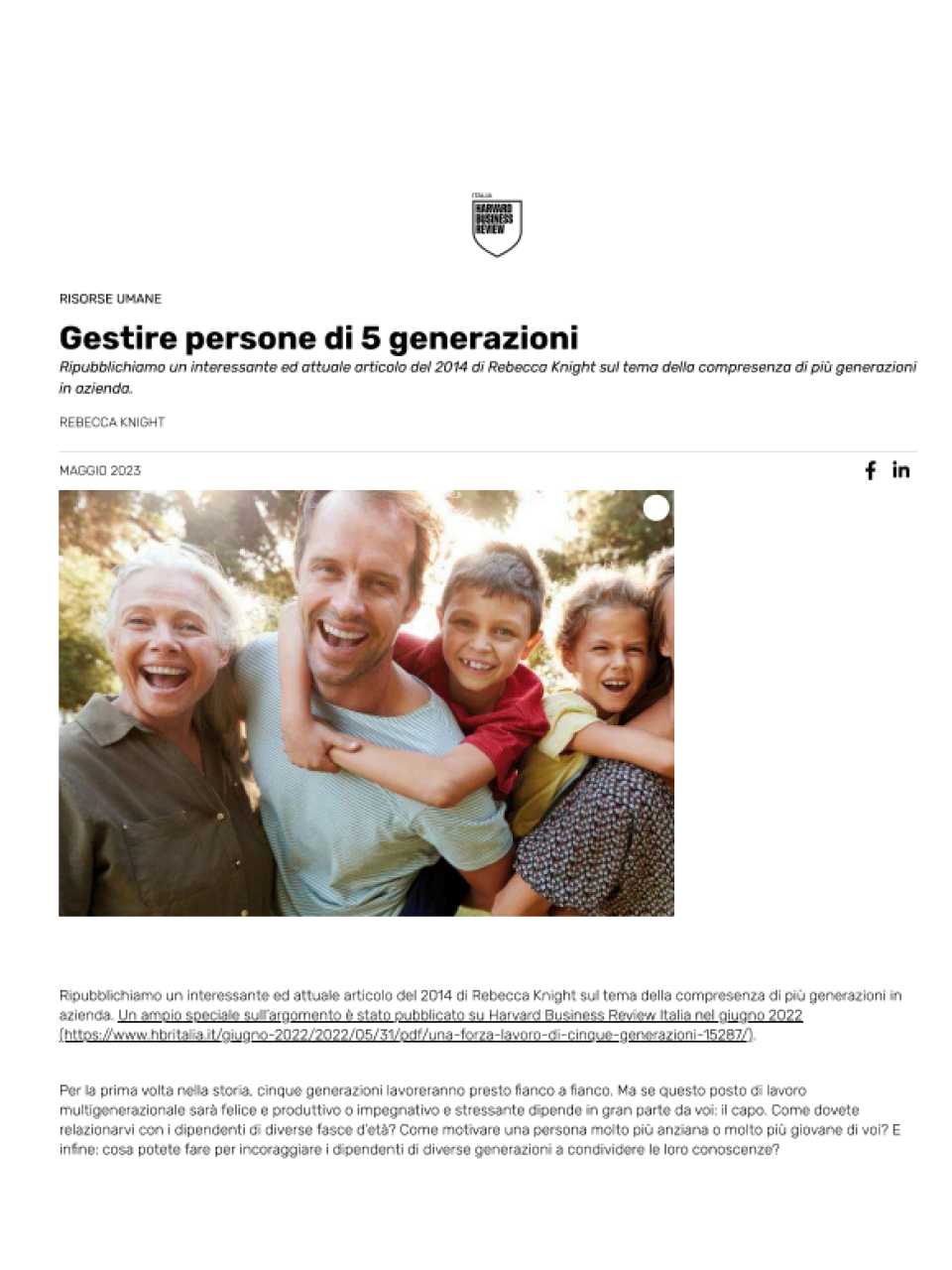 Gestire persone di 5 generazioni
